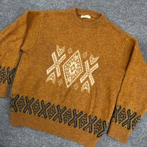 Vintage United Colors of Benetton Sweater Mens XL Brown Fair Isle Shetland Wool